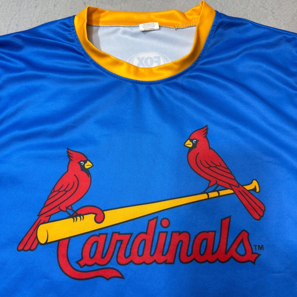 St. Louis Cardinals Jersey Mens XL Blue Excellent Fox Sports Midwest Striped